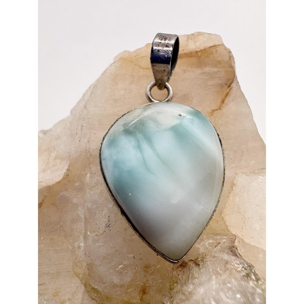 Vintage Sterling Silver‎ Larimar Teardrop Pendant Caribbean 925 Blue Stone 3.5g